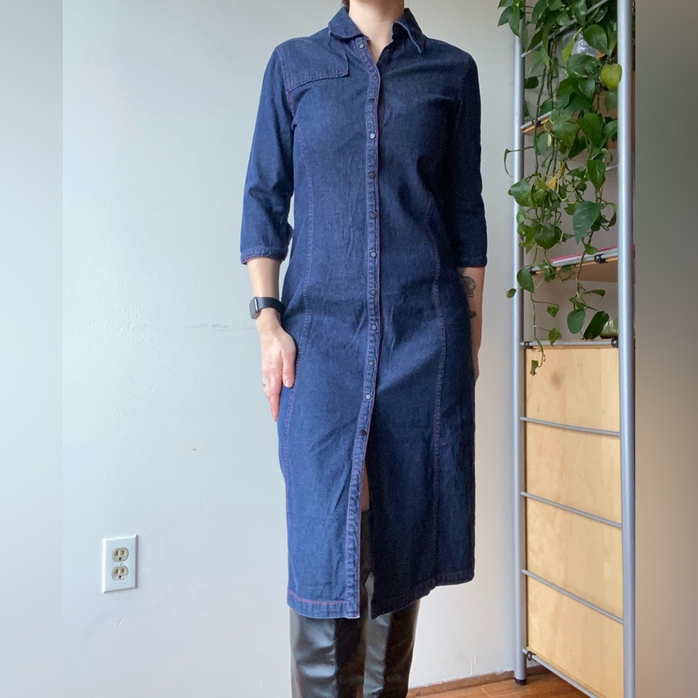Esprit denim midi dress vintage dark denim button up size 6
